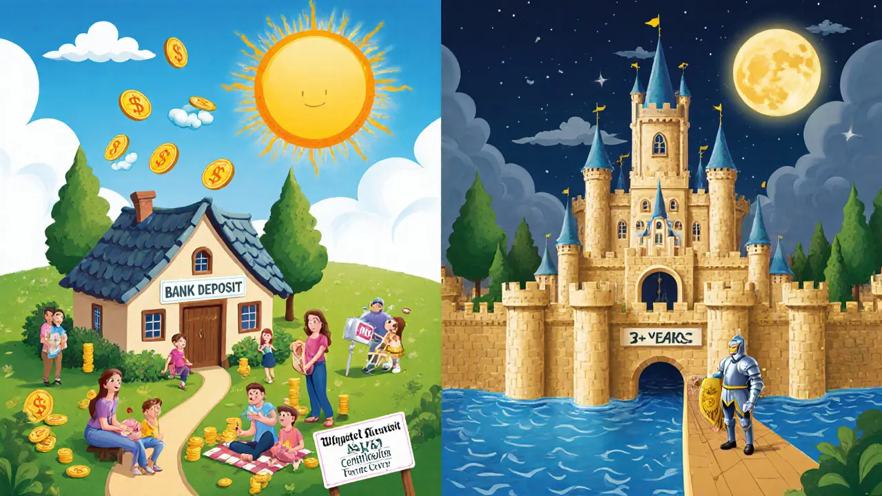 Волшебный пейзаж: уютный дом вклада и замок депозитного сертификата под солнцем 2025 года.