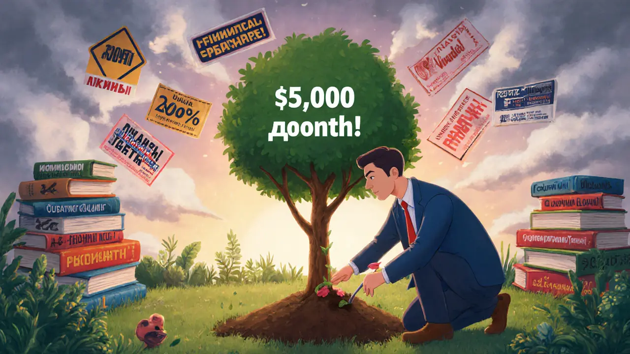 Инвестор сажает дерево с маленькой суммой, а за спиной — шторм ложных обещаний.