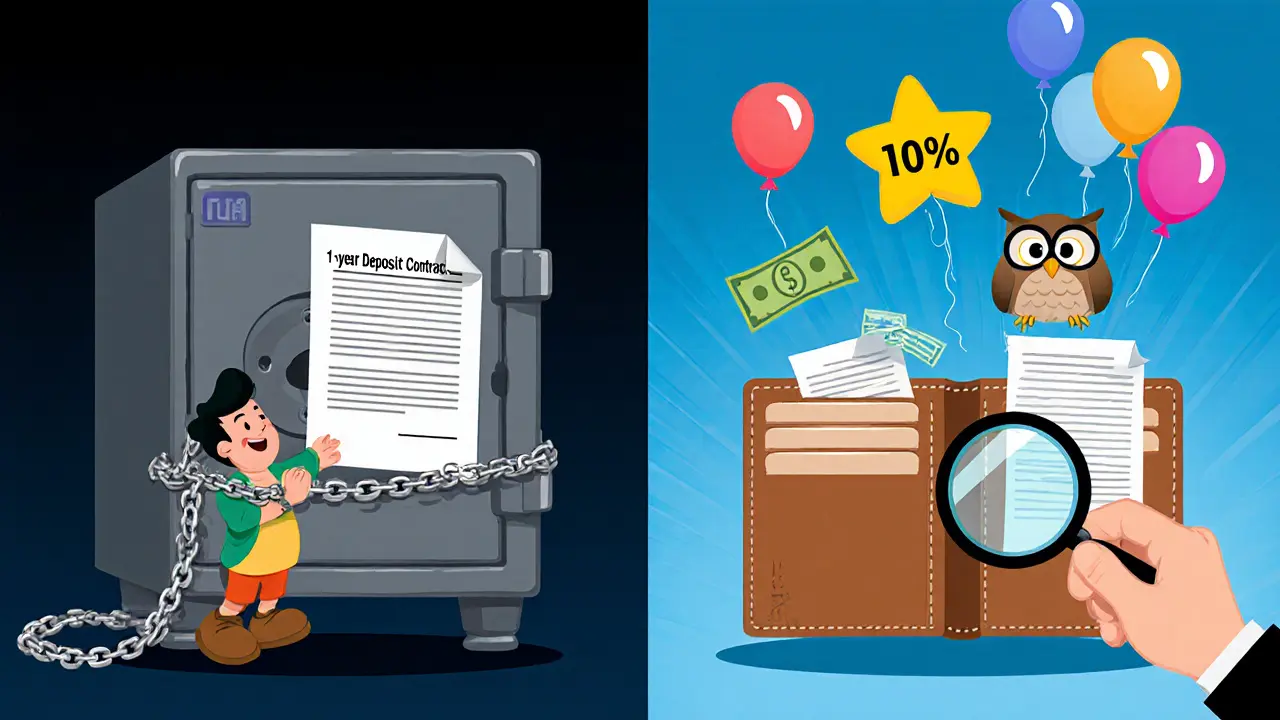 Два сценария: запертый сейф и гибкий кошелек, сова читает мелкий шрифт, символы свободы и ограничений.