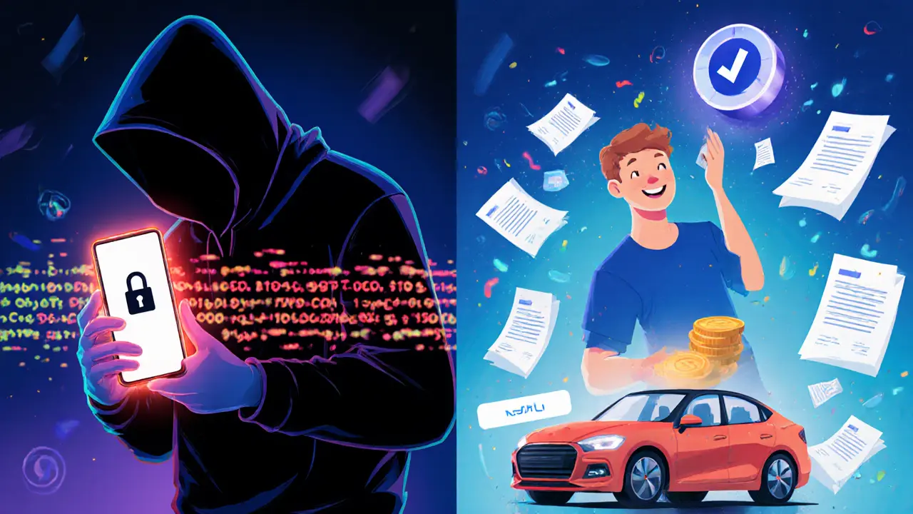 Хакер с блокировкой и пользователь с безопасным переводом — сравнение в стиле мультфильма.