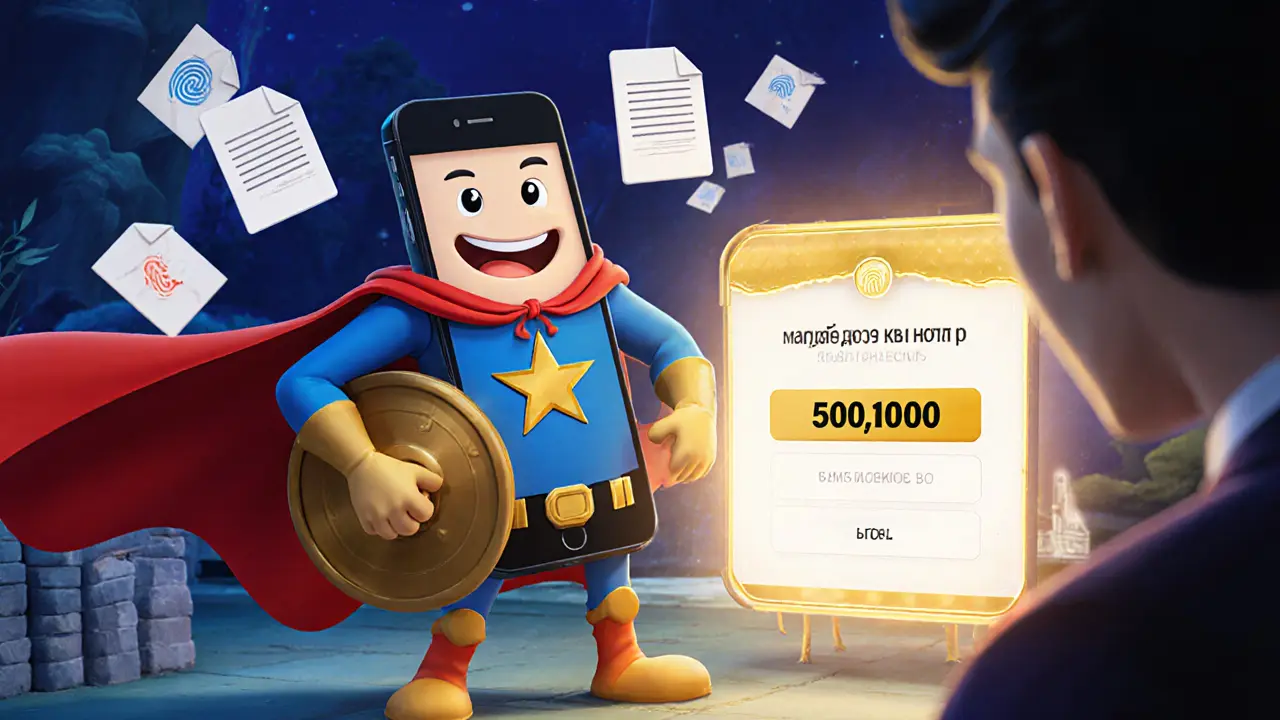 Смартфон-герой защищает пользователя от фишинговых сообщений, в фоне — значок двухфакторной аутентификации.