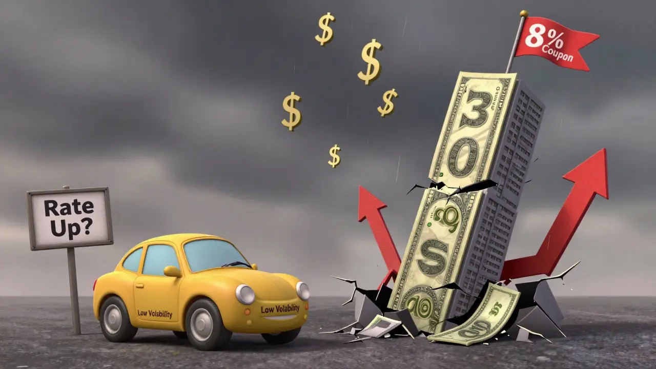 Короткая облигация-машинка едет спокойно, а длинная облигация-небоскрёб трещит от роста ставок.