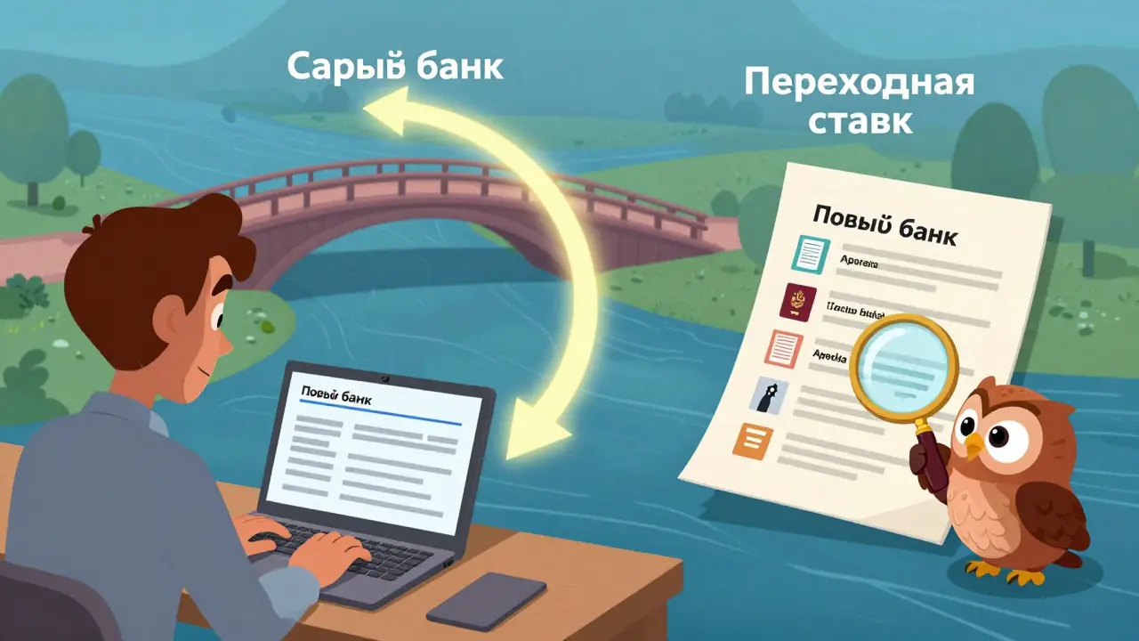 Мужчина подает заявку на рефинансирование, а анимированные элементы показывают шаги процесса в стиле Диснея.