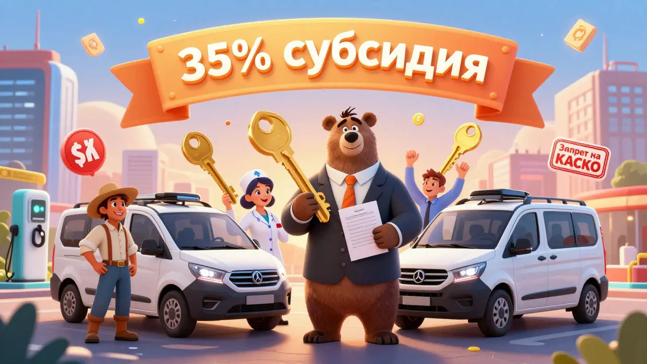 Предприниматели получают электромобили с государственной субсидией в мультяшном стиле