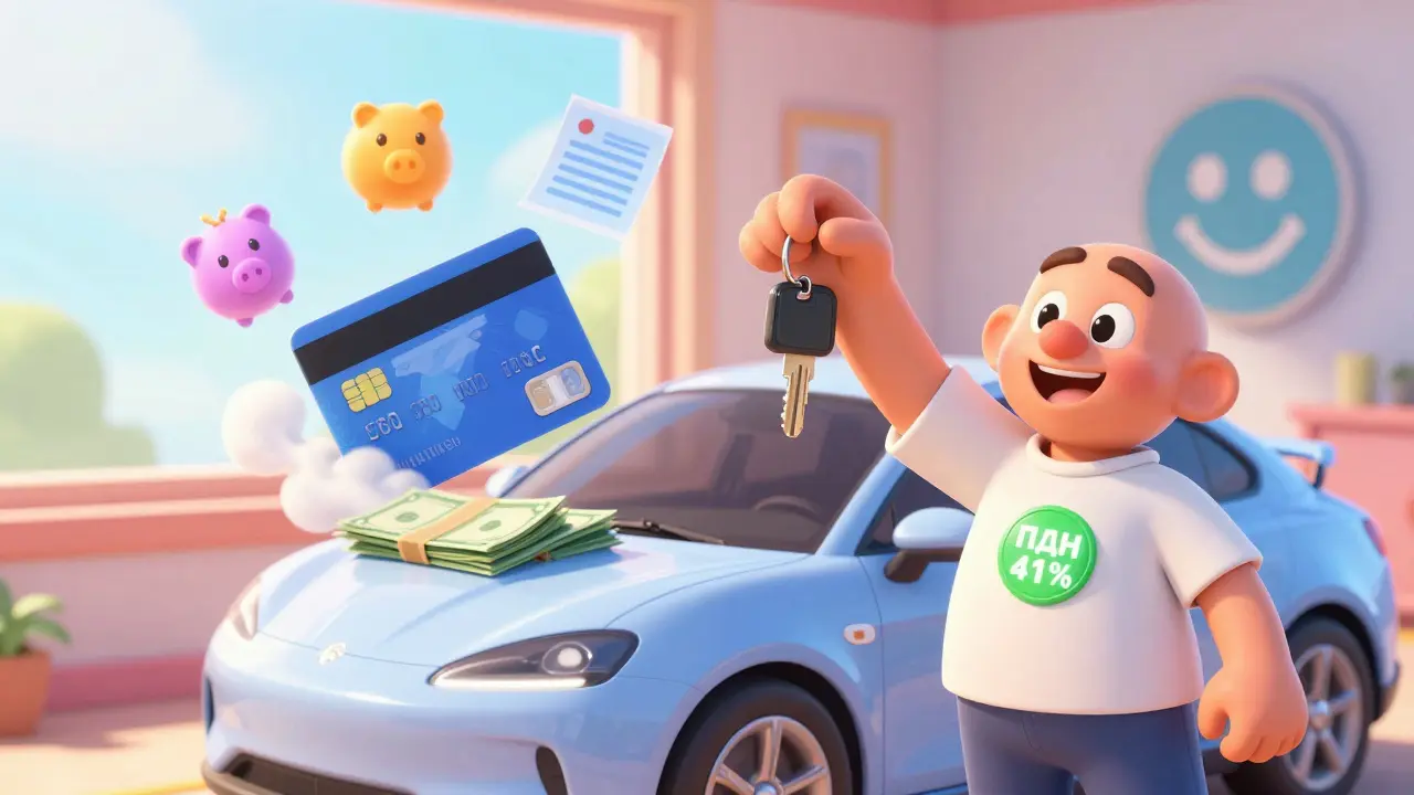 Человек с низким ПДН получает ключи от электромобиля, закрывает кредитные карты и погашает займы.