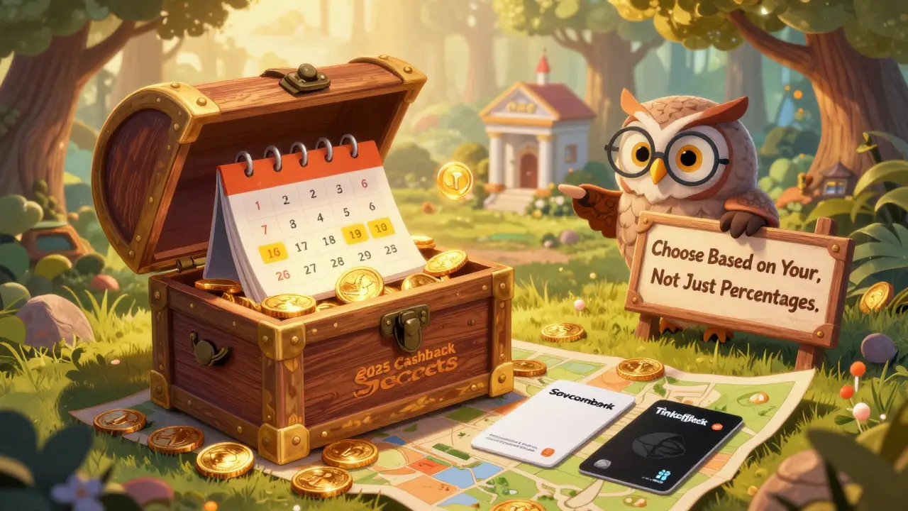 Открывающийся сундук с монетами, календарём и картами, сова указывает на надпись о выборе карты по расходам.