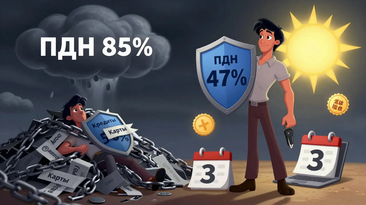 Преображение человека от долгового груза к финансовой свободе с новым автомобилем и низким ПДН.