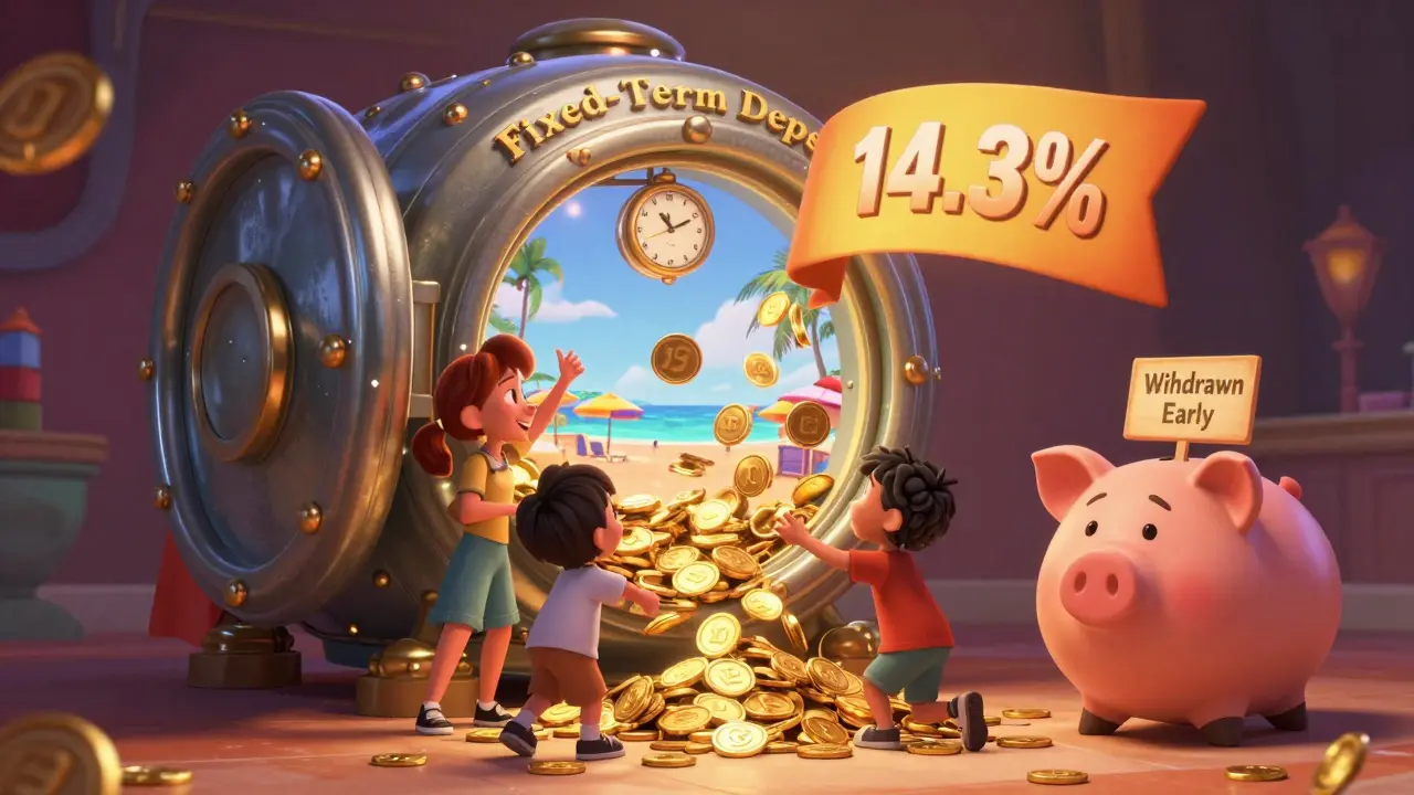 Семья празднует открытие вклада, над которым тикает часы, ведущие к отпуску.