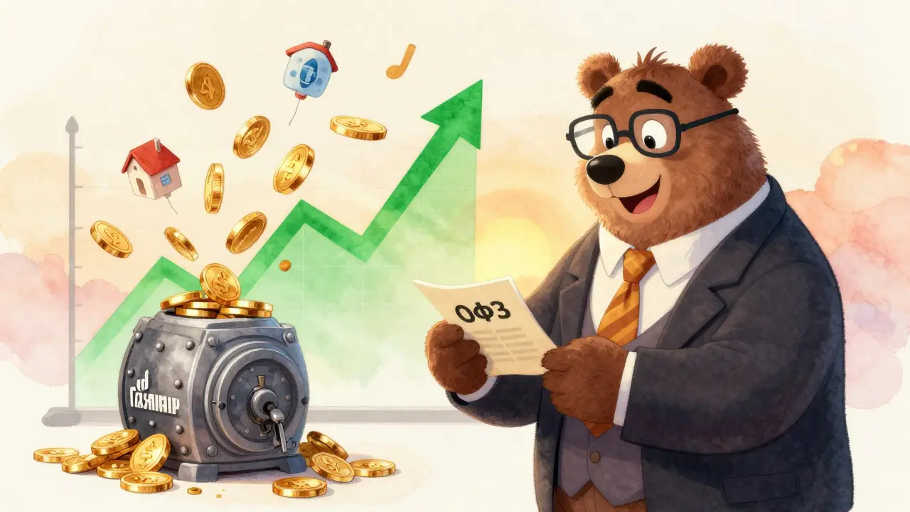 Юный инвестор покупает облигации у медведя-банкира, вокруг растущие активы