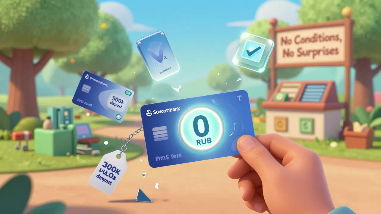 Человек держит бесплатную карту, а другие карты с условиями разваливаются, как хрупкие предметы.