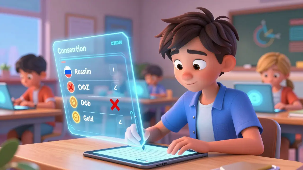 Подросток подписывает согласие на брокерский счет, вокруг него — разрешенные инвестиции и запрещенные символы с крестами.