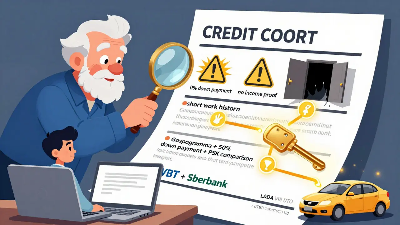 Механик показывает скрытые ловушки кредита, а молодой человек выбирает правильный путь к выгодному автокредиту.