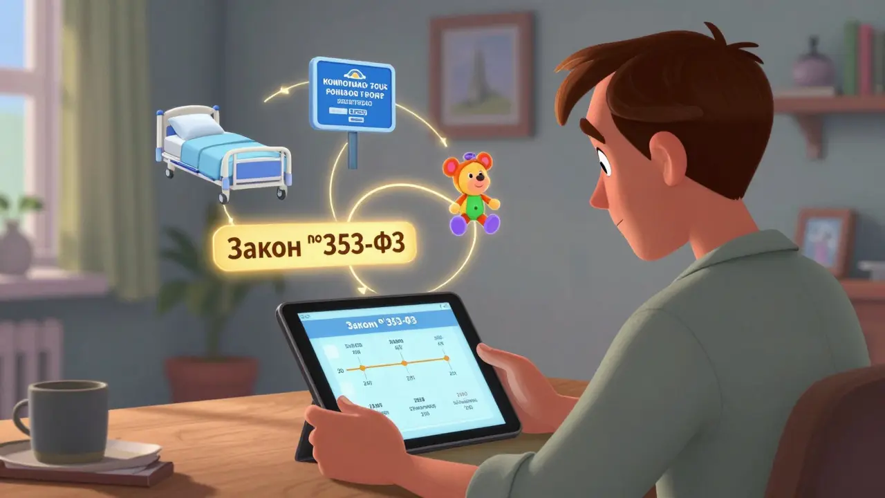 Мужчина смотрит на три варианта реструктуризации ипотеки с иконками жизненных трудностей.