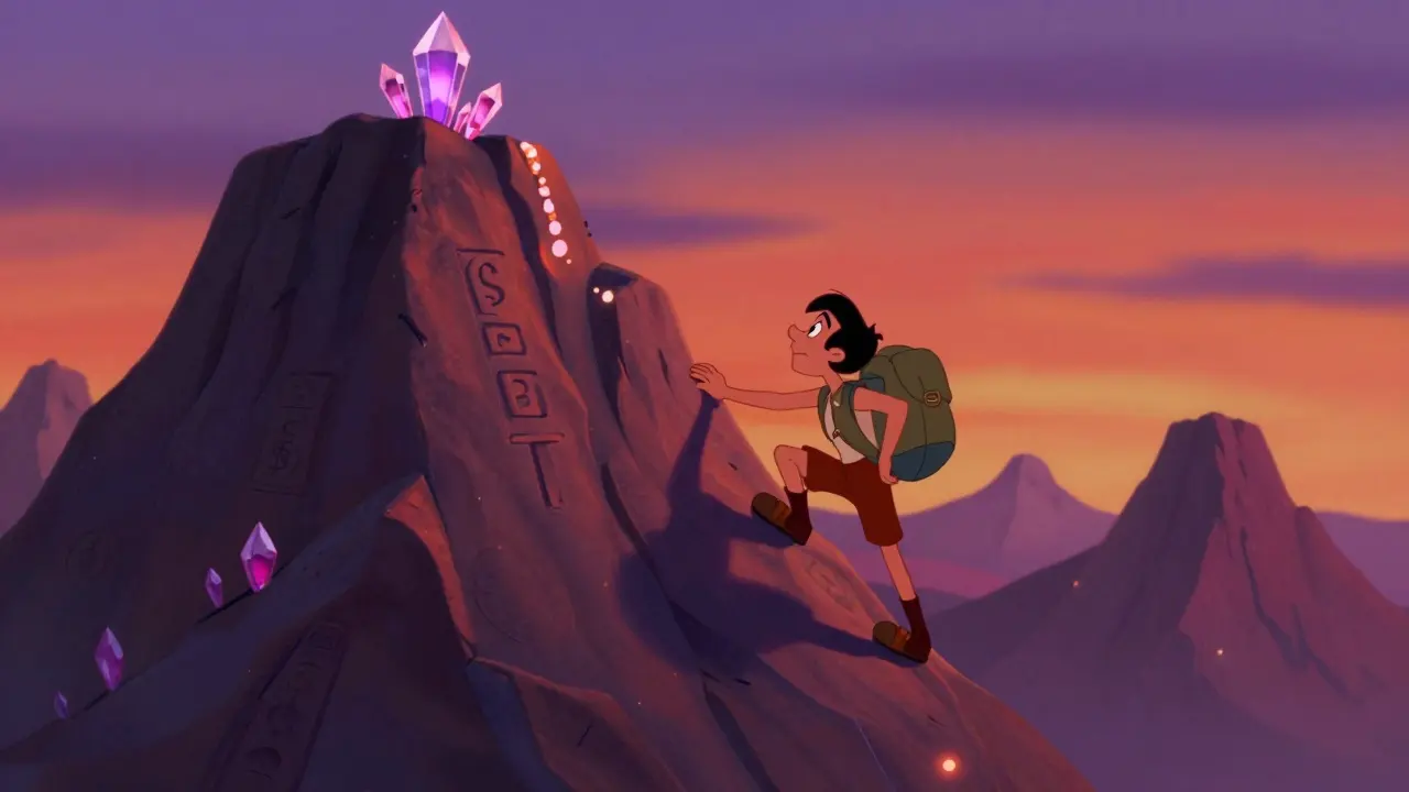 Персонаж поднимается на гору высоких процентов по кредиту