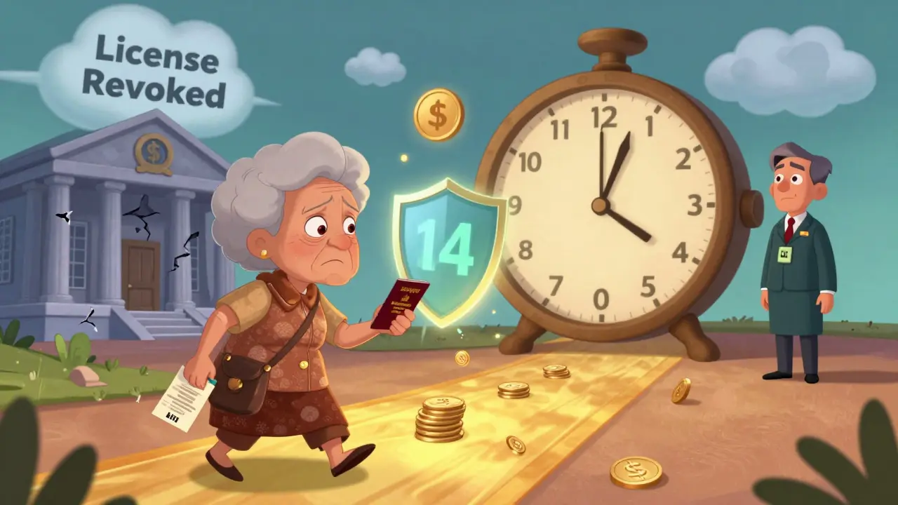 Пожилая женщина идёт к агенту АСВ по золотой дорожке, над головой таймер до выплаты.