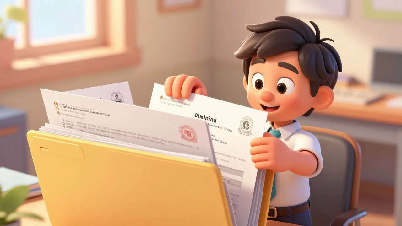 Человек аккуратно собирает пакет документов в папку