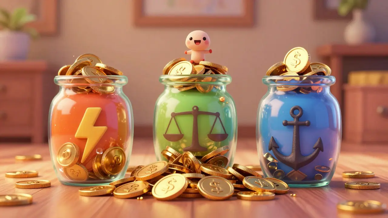 Персонаж распределяет деньги по трем разным банкам для диверсификации.