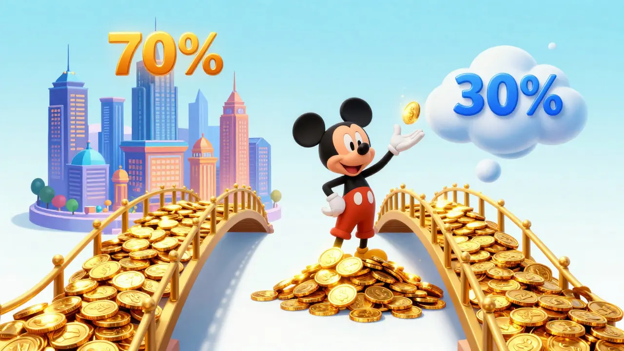 Персонаж распределяет золотые монеты между долгосрочными и краткосрочными сбережениями