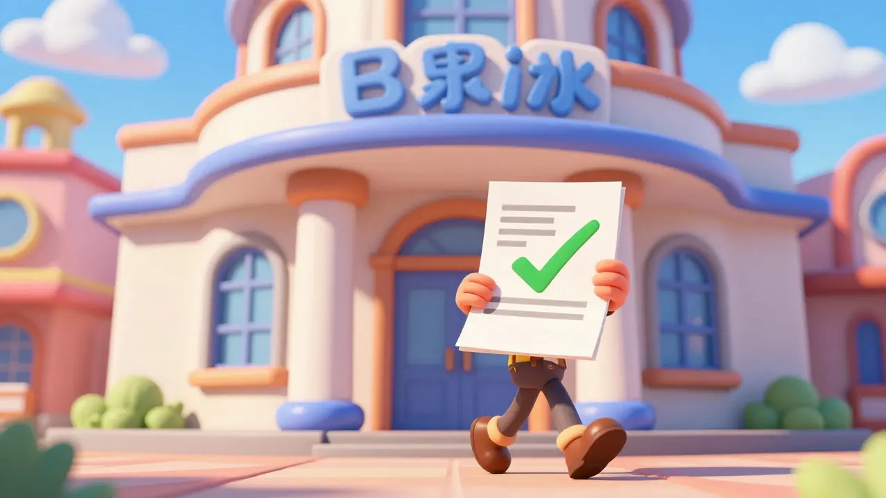 Счастливый человек выходит из банка с одобренным заявлением