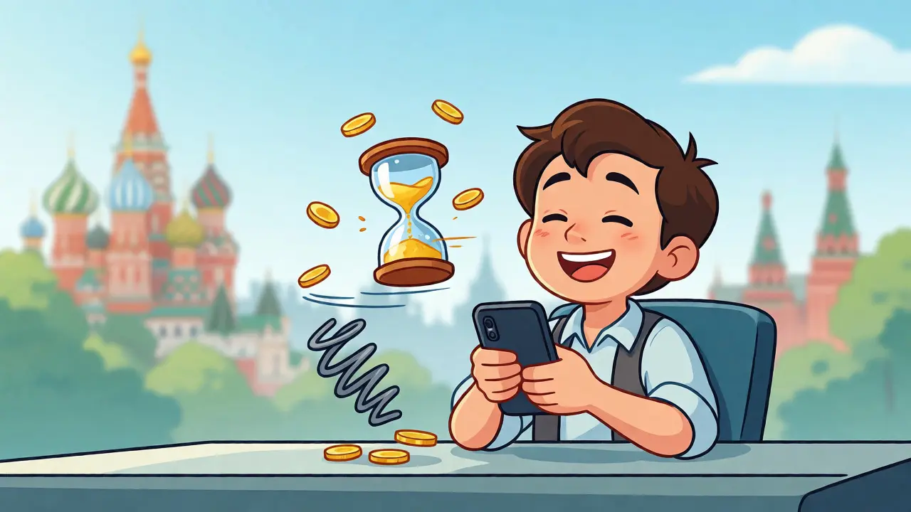 Молодой специалист с телефоном и символами гибкости финансов